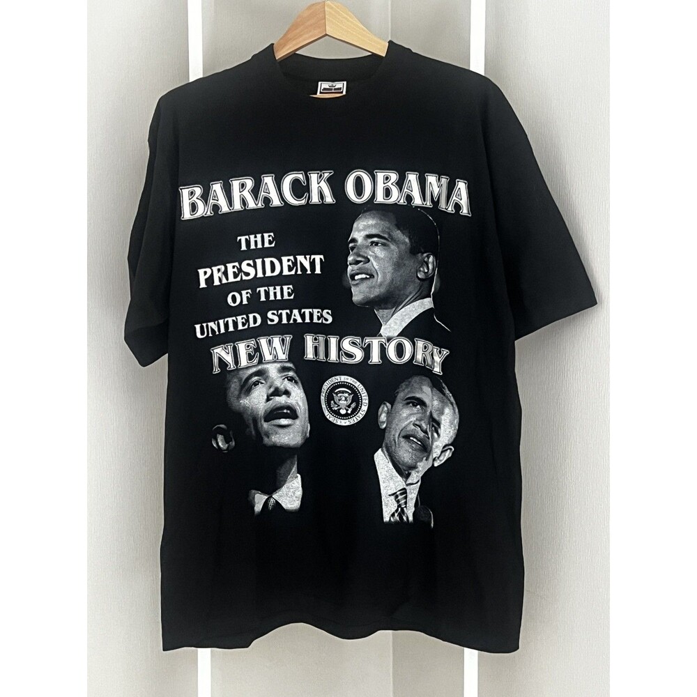 Barack Obama Knit Shirt Mens 2XL Black Silver Johnson Graphic Crew Neck RARE
